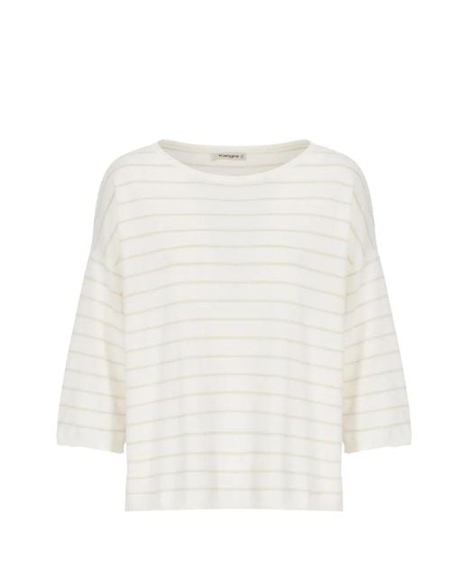 Kangra White Striped Cotton T-Shirt