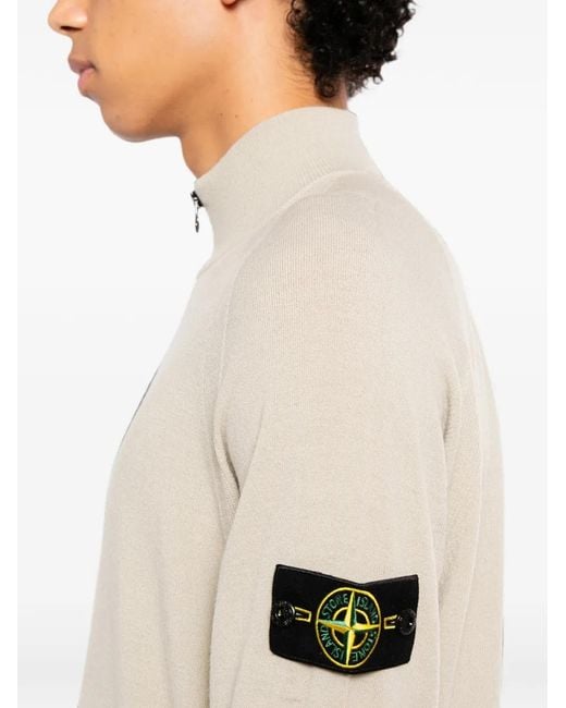 Stone Island White Compass-Patch Half-Zip Sweater for men