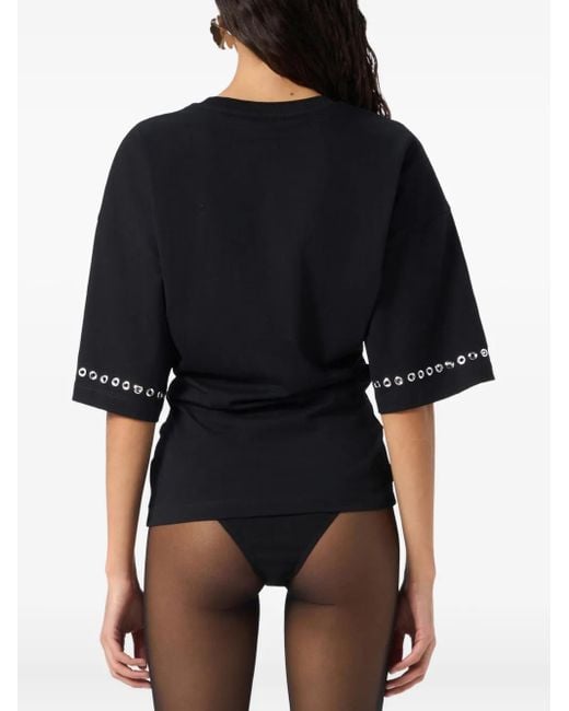 Camiseta con mariposa con apliques Blumarine de color Black