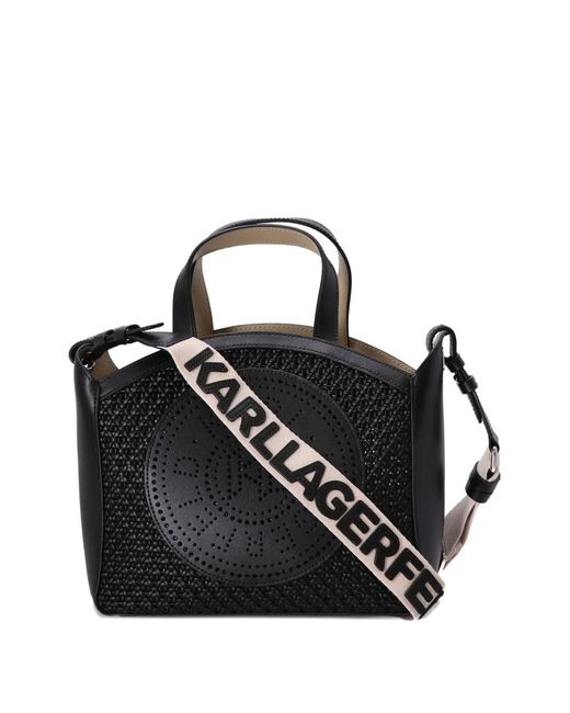 Karl Lagerfeld Black Small Perforated-Logo Tote Bag
