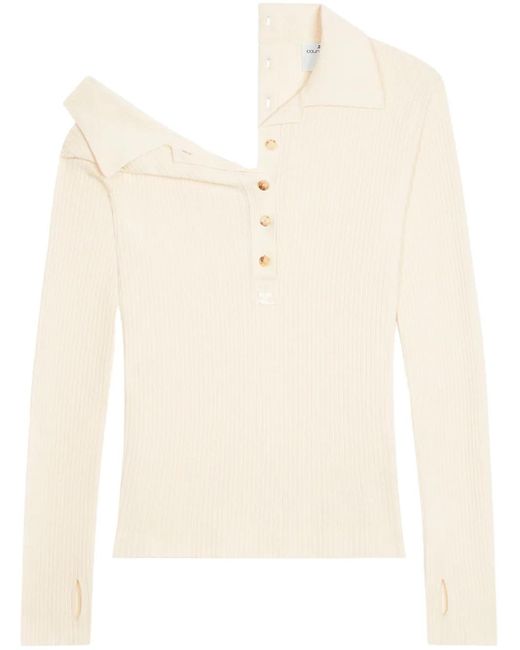 Courreges White Ribbed-Knit Off-Shoulder Sweater