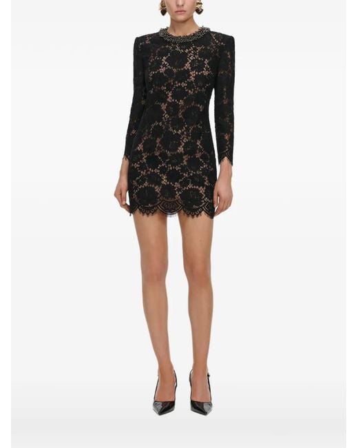 Self-Portrait Black Lace Long-Sleeve Mini Dress