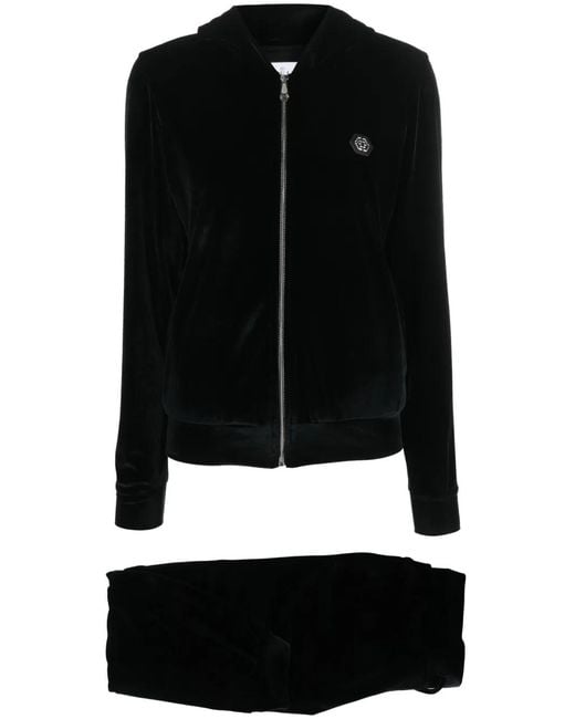 Philipp Plein Black 3D Skull Velvet Tracksuit (Set Of Two)