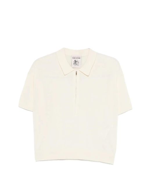 Semicouture White Half-Zip Polo Top