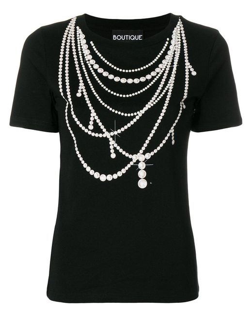 Boutique Moschino Black T-shirt With Pearl Necklace Print