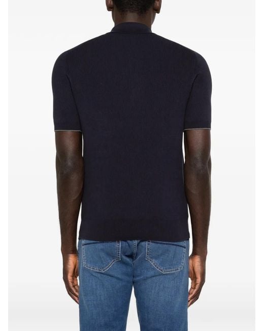 Brunello Cucinelli Blue Ribbed Polo Shirt for men