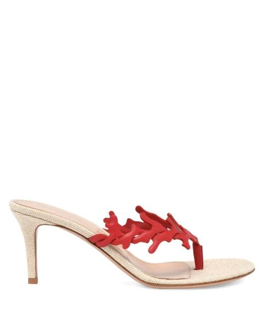 Gianvito Rossi Pink 70Mm Ocean Thong Coral-Appliqué Heeled Sandals