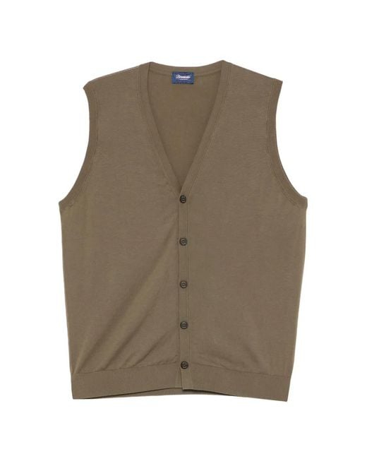Drumohr Brown Button V-Neck Vest for men