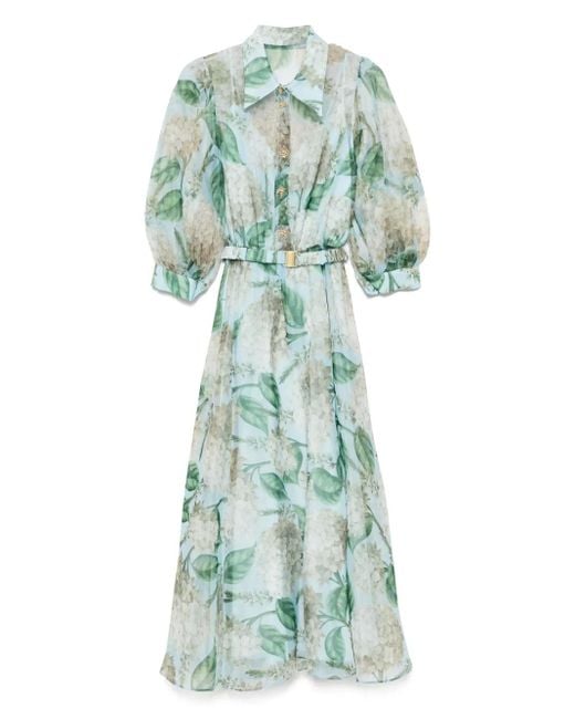 Nissa Green Organza-Midikleid Mit Print