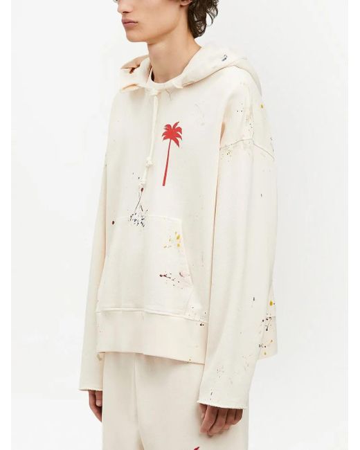 Palm Angels White Palm Paint Splatter Print Hoodie for men