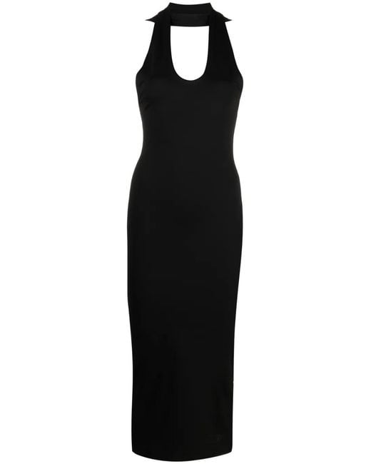 MM6 by Maison Margiela Black Crisscross Halterneck Midi Dress