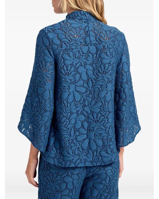 LaDoubleJ Blue Floral-Pattern Lace Blouse