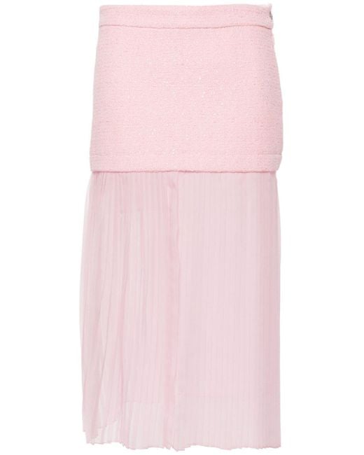 Gucci Pink Layered Silk-tweed Midi Skirt - Women's - Cotton/wool/polyamide/viscosepolyestersilk