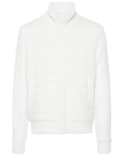 Herno White Knitted-Panels Padded Bomber Jacket for men