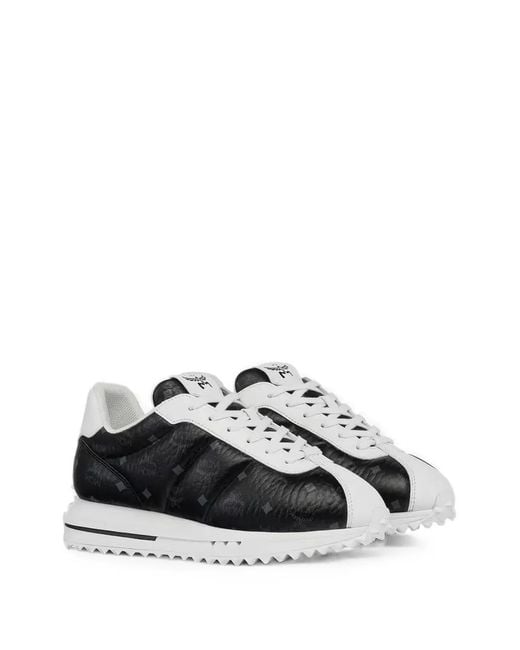 MCM White Visetos-Print Panelled Sneakers for men