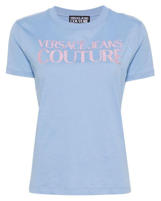 Versace Blue T-Shirt mit Logo in Glitter-Optik