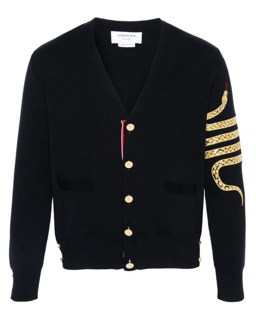 Thom Browne 4-Bar Cardigan Mit Schlangen-Motiv in Blue für Herren