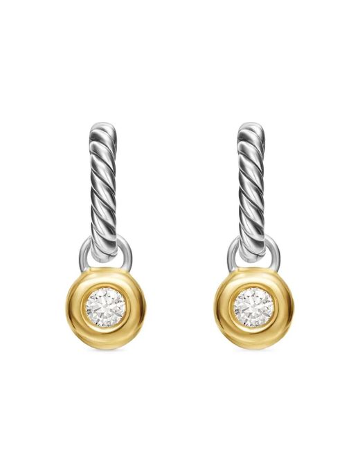 David Yurman Metallic 14Kt And Sterling Petite Cable Diamond Earrings (17.5Mm)