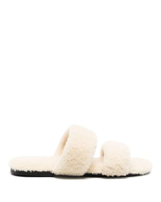Saint Laurent White Shearling Flat Slides for men