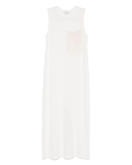 Alysi White Fringe-Detailing Midi Dress