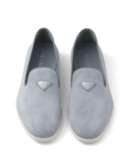 Prada Gray Triangle-logo Suede Loafers for men
