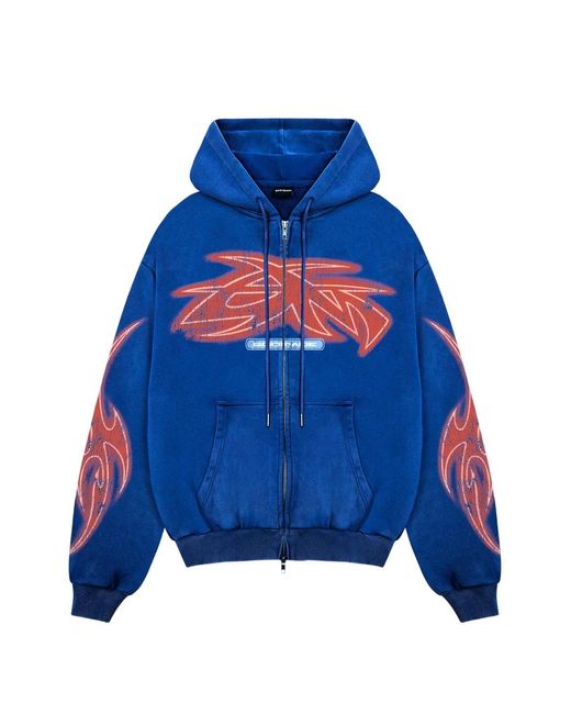 GODMADE Blue Vivid Graphic-Print Zip-Up Hoodie for men