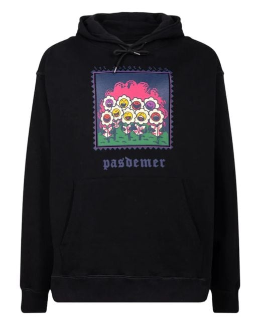 PAS DE MER Black For You All Flower-Print Hoodie for men