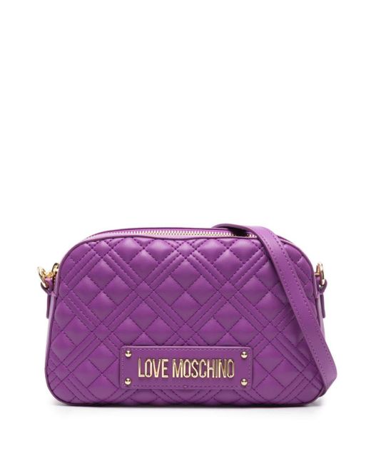 Bandolera acolchada con placa del logo Love Moschino de color Purple