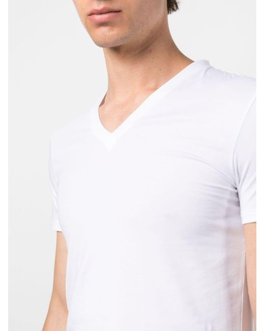 Zegna White V-neck Stretch-cotton T-shirt for men