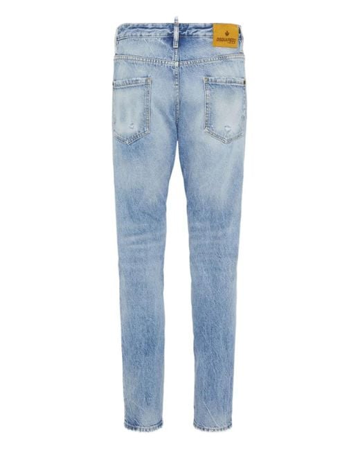 DSquared² Blue Light Denim Jeans With Whiskering Effect And Classic Five-Pocket Design for men