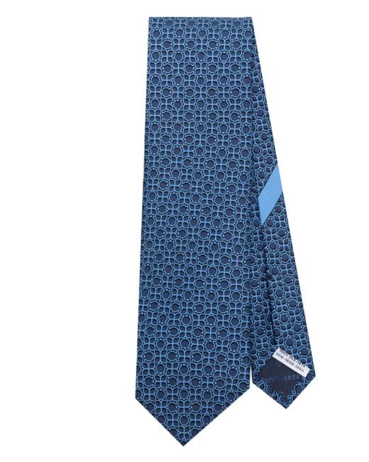 Ferragamo Blue Logo-print Silk Tie for men