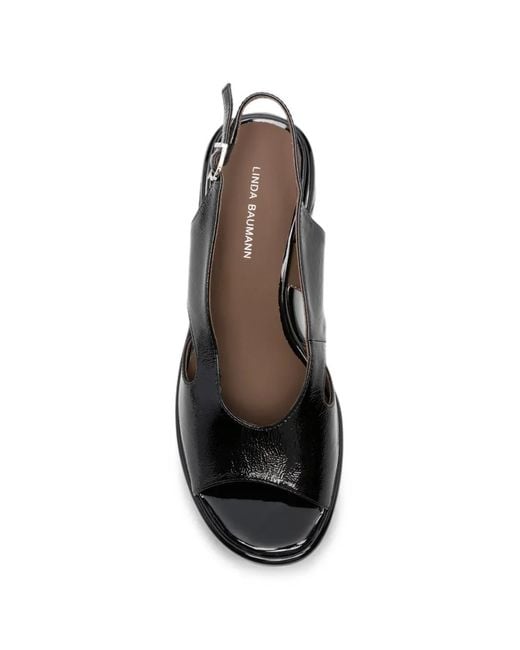 Linda Baumann Black Cut-Out Slingback Sandals