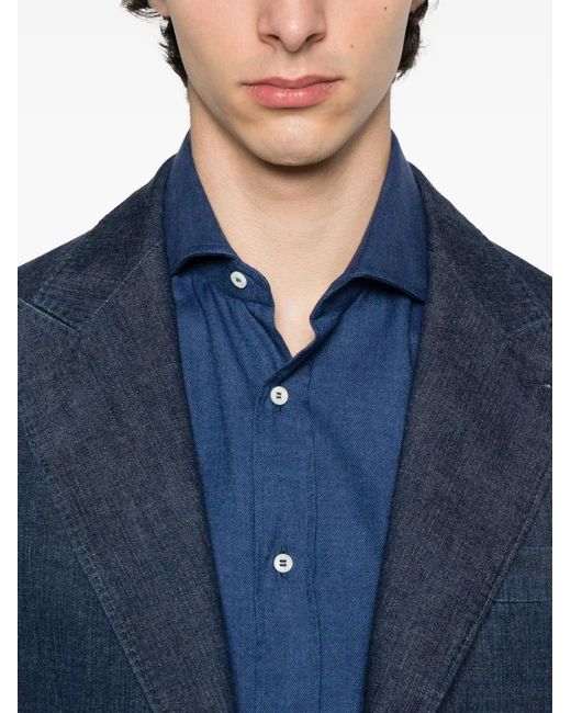 Brunello Cucinelli Blue Flannel Chevron Shirt for men