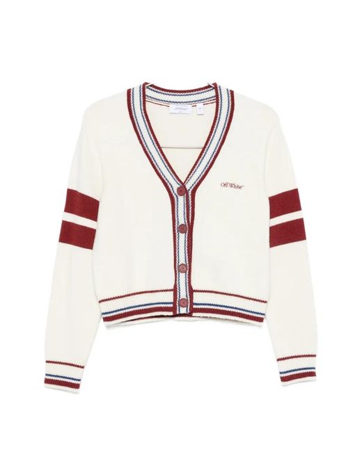 Off-White c/o Virgil Abloh Natural Striped-Trim Cropped Cardigan