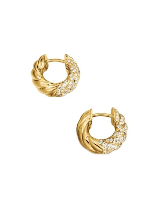 David Yurman Metallic 18Kt Sculpted Cable Diamond Hoop Earrings