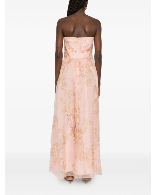 Max Mara Pink Floral-Print Strapless Dress