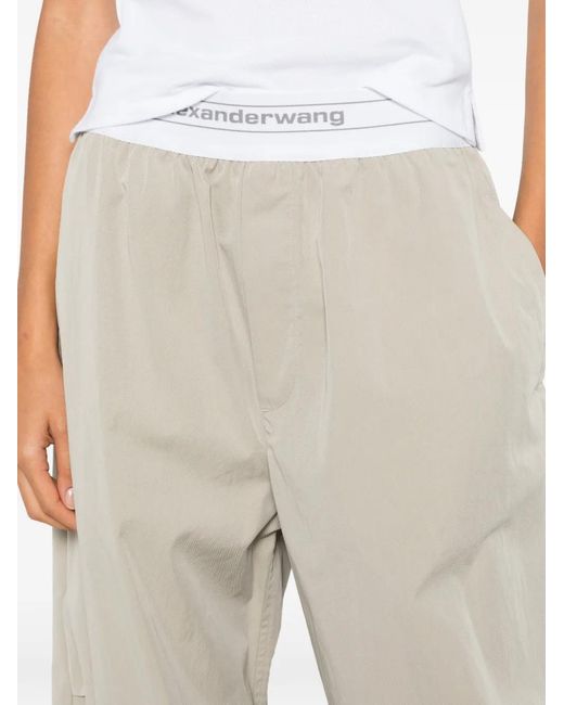 Alexander Wang White Logo-Elastic Pleated-Knee Trousers