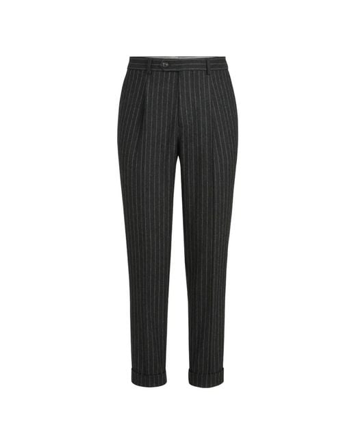 Brunello Cucinelli Black Virgin Wool And Cashmere Chalk Stripe Flannel Trousers With Pleat for men