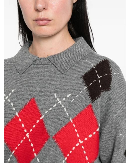 Pinko Argyle-Pattern Collared Sweater