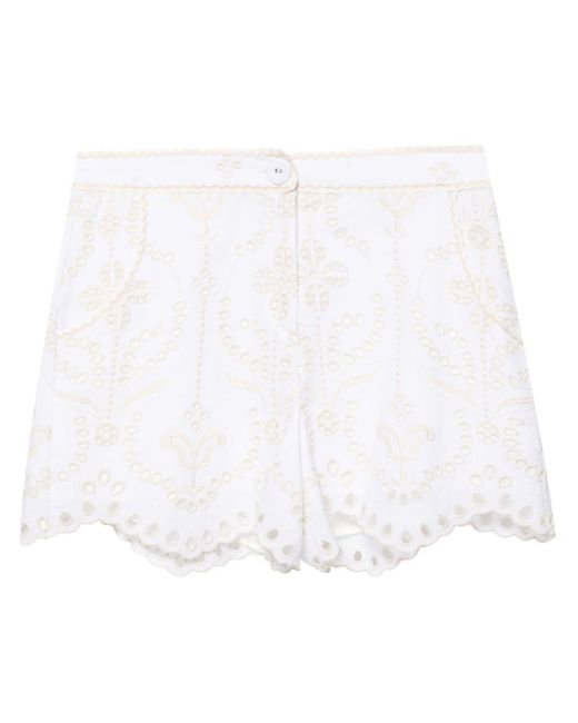 Charo Ruiz White Mason Embroidery Shorts