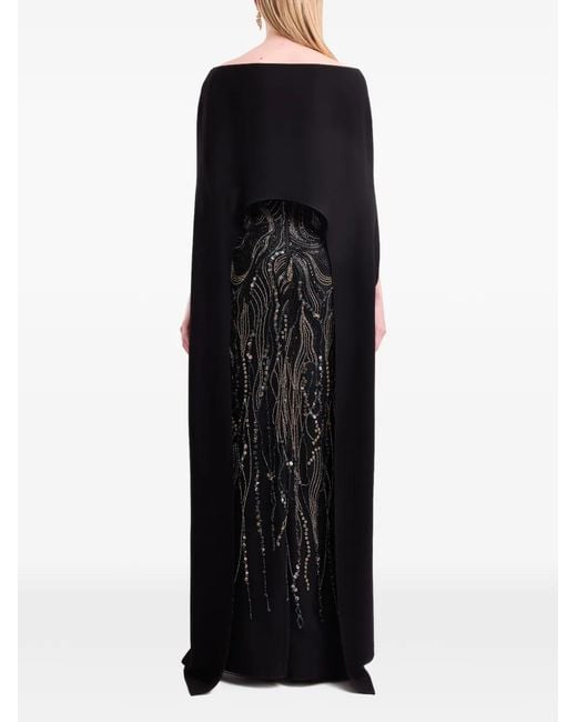 Gemy Maalouf Black Beaded-Embellished Cape Maxi Dress