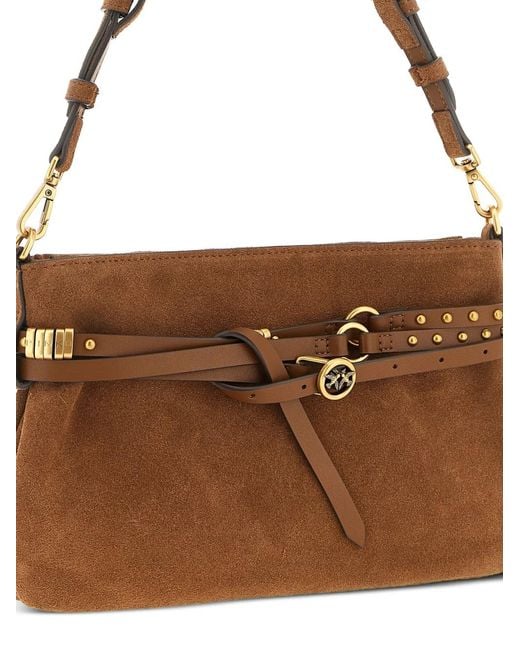 Pinko Brown Suede Shoulder Bag