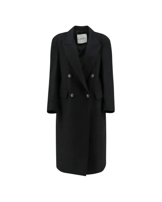 Hevò Black Martina Franca Double-Breasted Coat