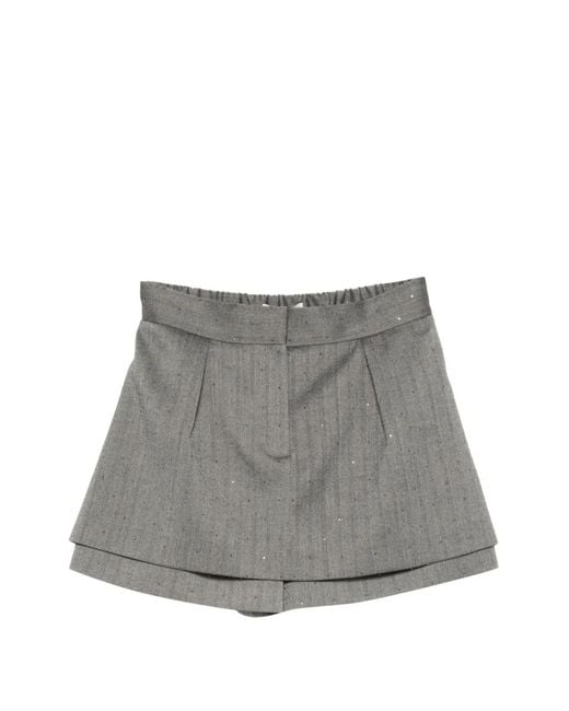 Maje Gray Striped Pleated Shorts