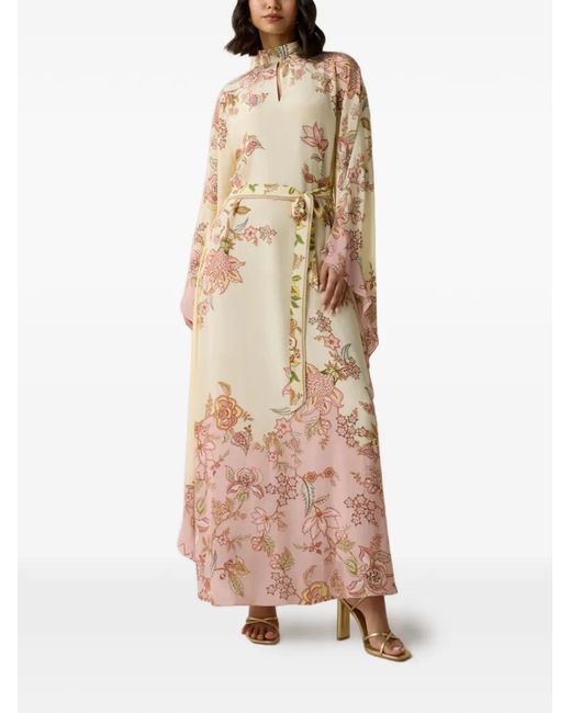 Hemant & Nandita Natural Riah Floral-Print Belted Maxi Dress