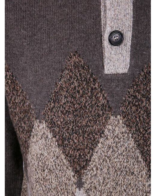 Ballantyne Brown Diamond-Pattern Moulinè Wool Sweater for men