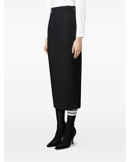 Thom Browne Black Hopsack Midi Pencil Skirt