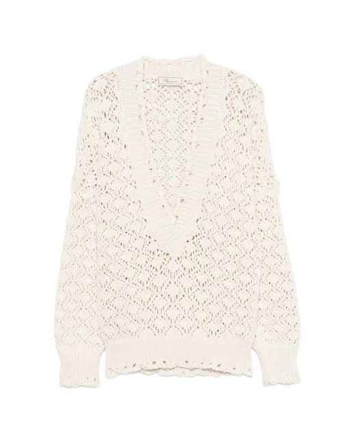 Blumarine White V-Neck Sweater