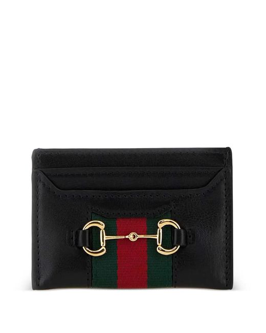 Gucci Black Horsebit Striped Leather Card Holder