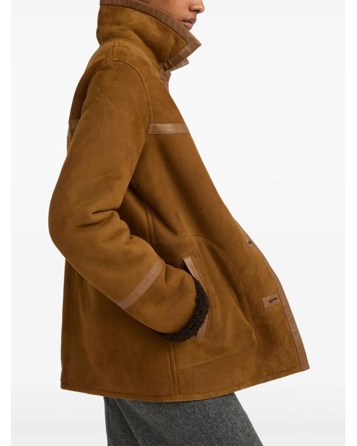 Yves Salomon Brown Leather-Trimmed Coat